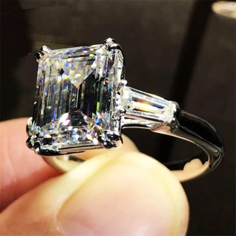 5.62ct Three Stones Setting Asscher Cut Created White Sapphire